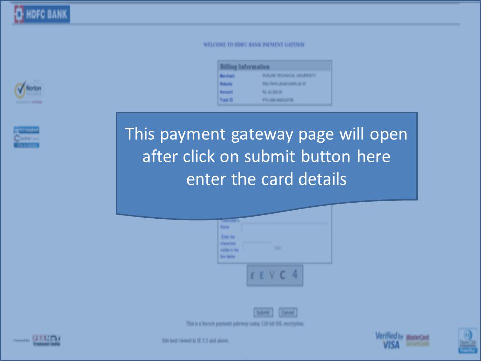 This payment gateway page will open after click on submit button here enter the card details