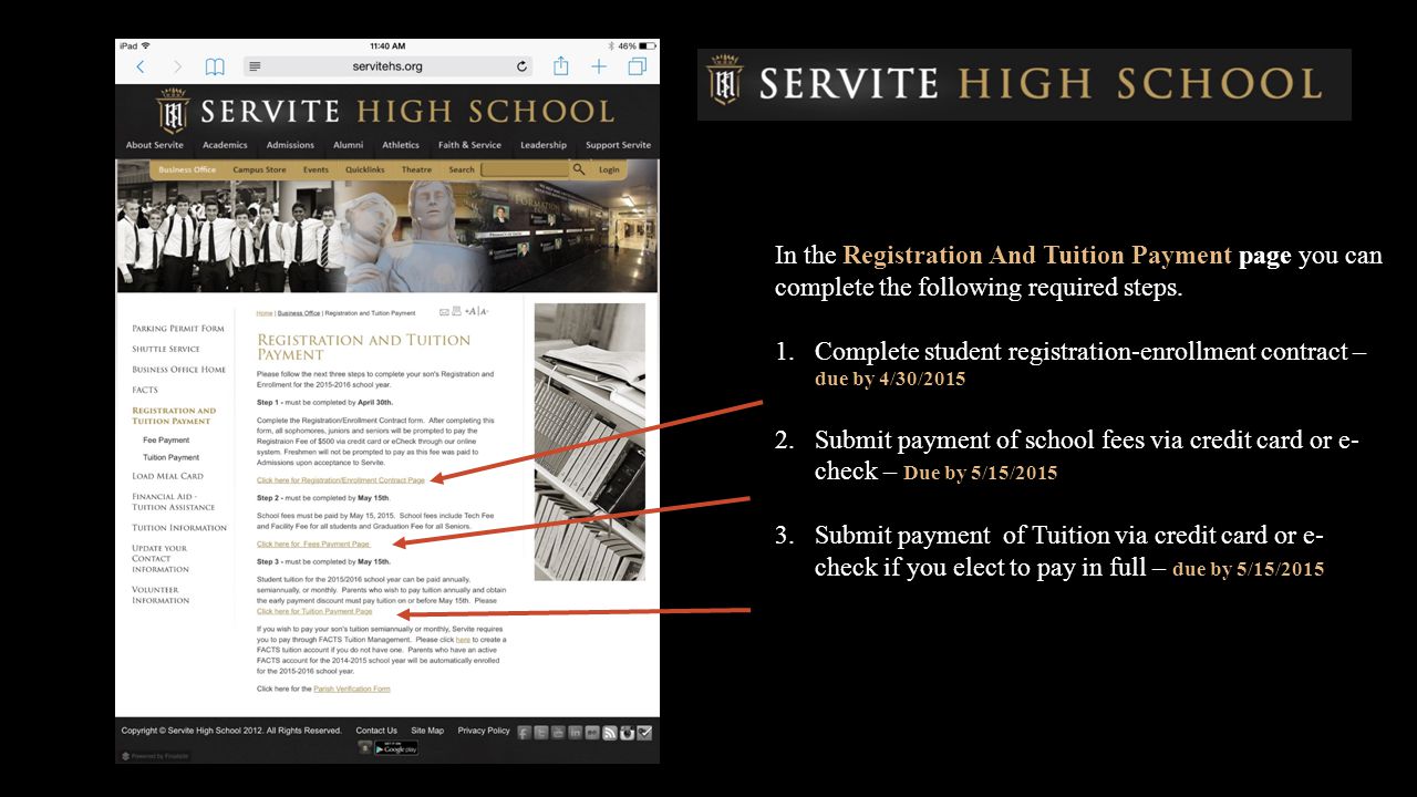 In the Registration And Tuition Payment page you can complete the following required steps.