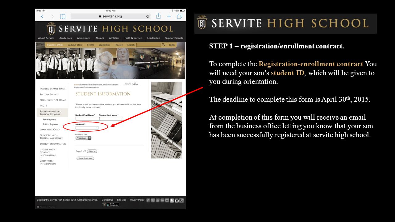 STEP 1 – registration/enrollment contract.