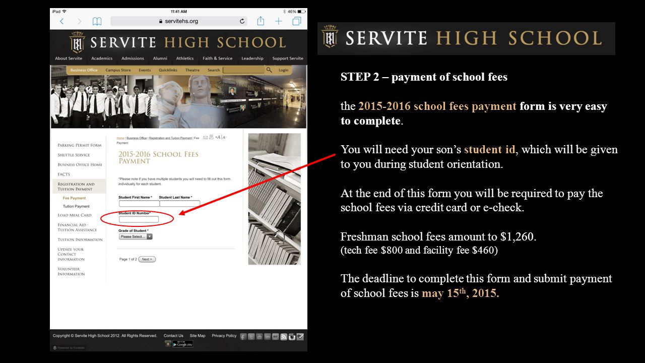 STEP 2 – payment of school fees the school fees payment form is very easy to complete.