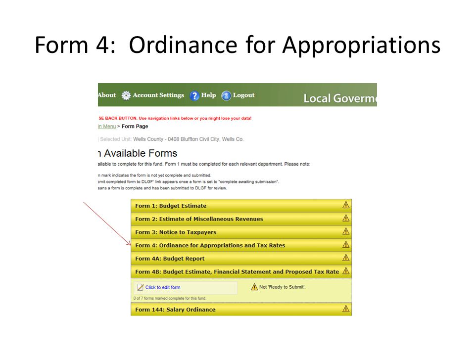 Form 4: Ordinance for Appropriations
