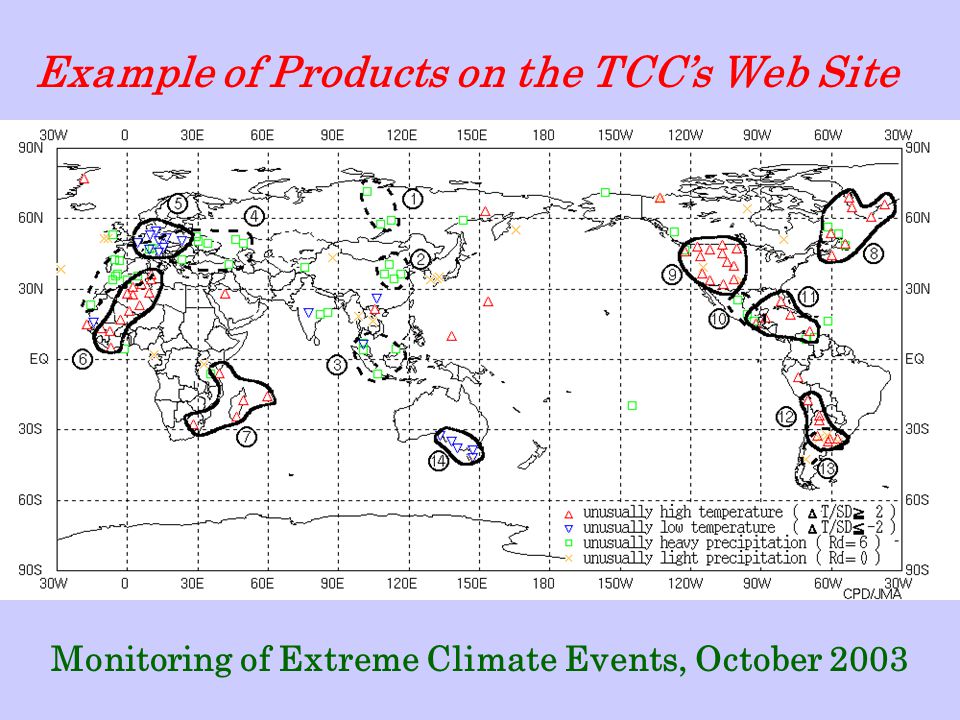 Monitoring of Extreme Climate Events, October 2003 Example of Products on the TCC’s Web Site