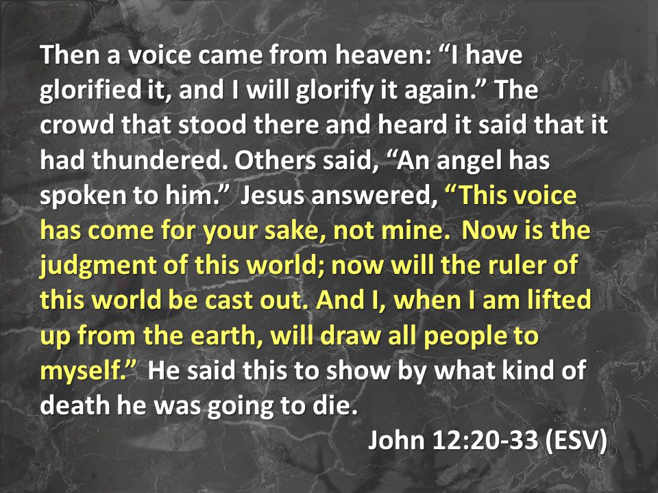 Then a voice came from heaven: I have glorified it, and I will glorify it again. The crowd that stood there and heard it said that it had thundered.