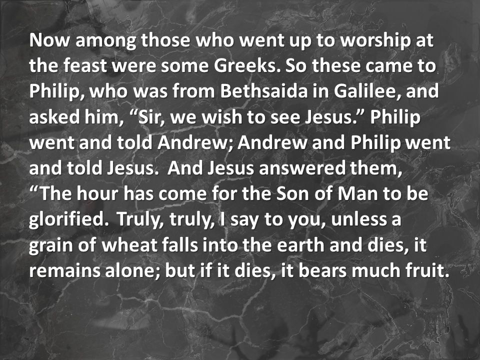 Now among those who went up to worship at the feast were some Greeks.