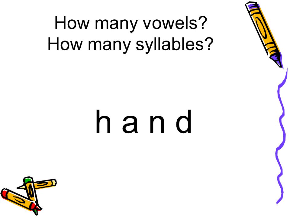 How many vowels How many syllables h a n d