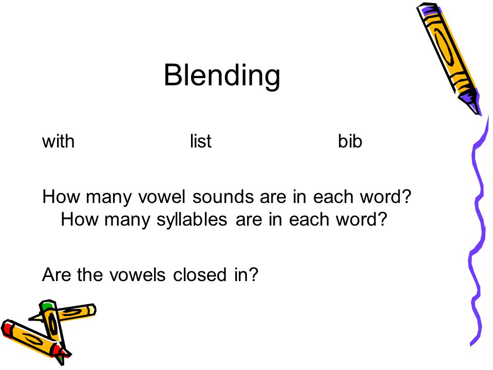 Blending withlistbib How many vowel sounds are in each word.