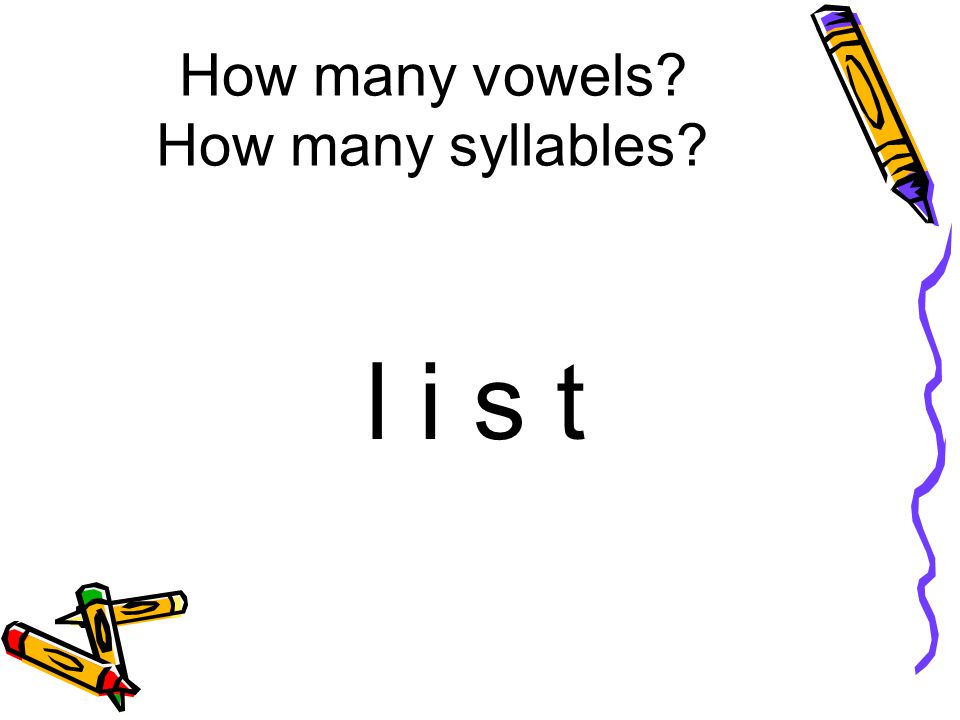 How many vowels How many syllables l i s t