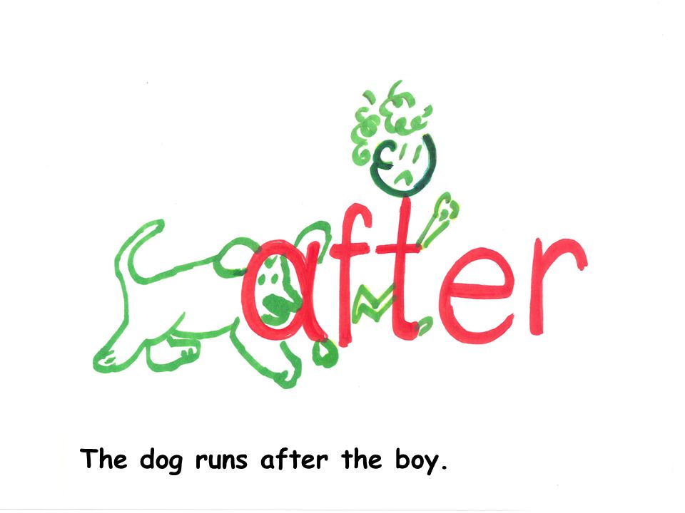 The dog runs after the boy.