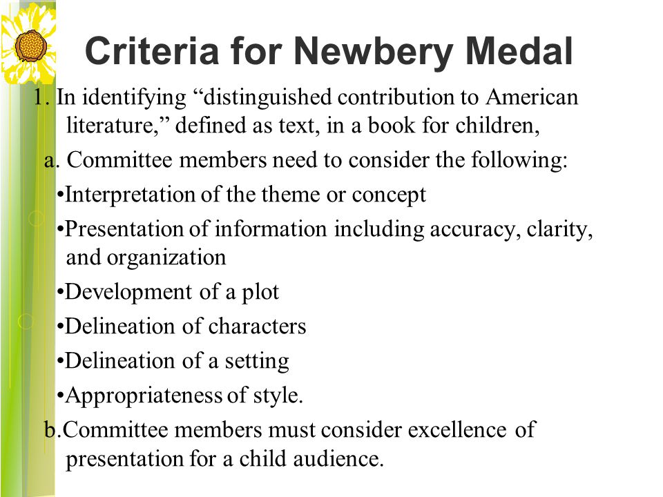 Criteria for Newbery Medal 1.