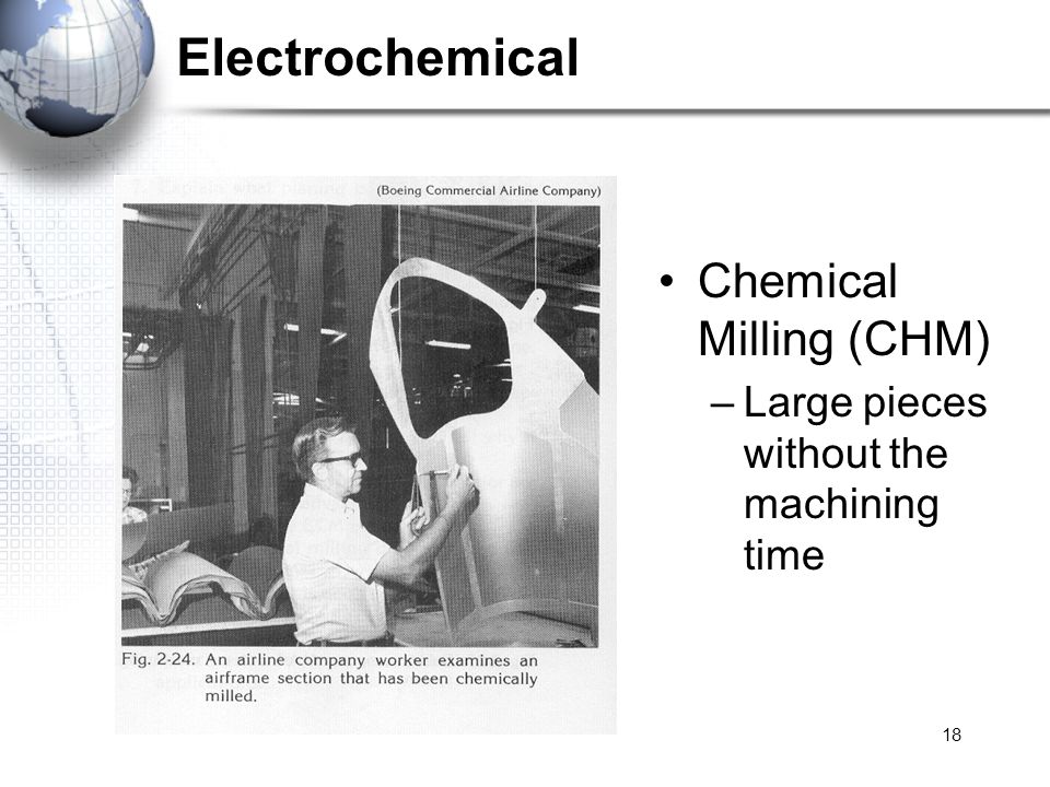 18 Electrochemical Chemical Milling (CHM) –Large pieces without the machining time