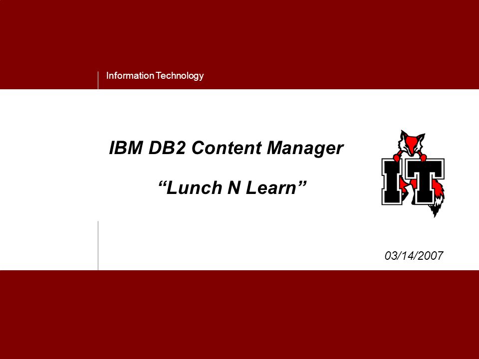 Information Technology IBM DB2 Content Manager Lunch N Learn 03/14/2007