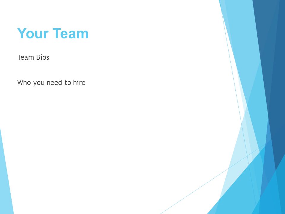 Your Team Team Bios Who you need to hire
