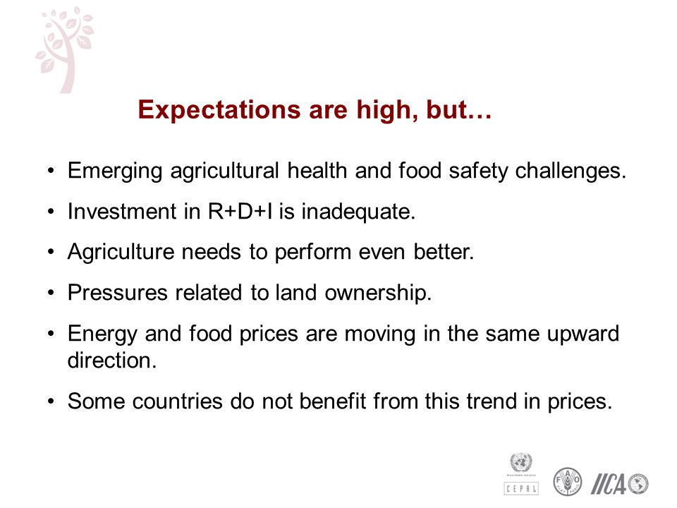 Expectations are high, but… Emerging agricultural health and food safety challenges.