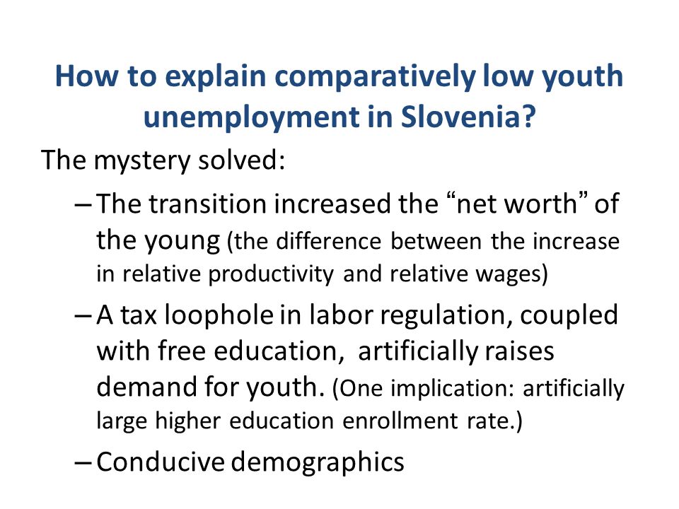 How to explain comparatively low youth unemployment in Slovenia.