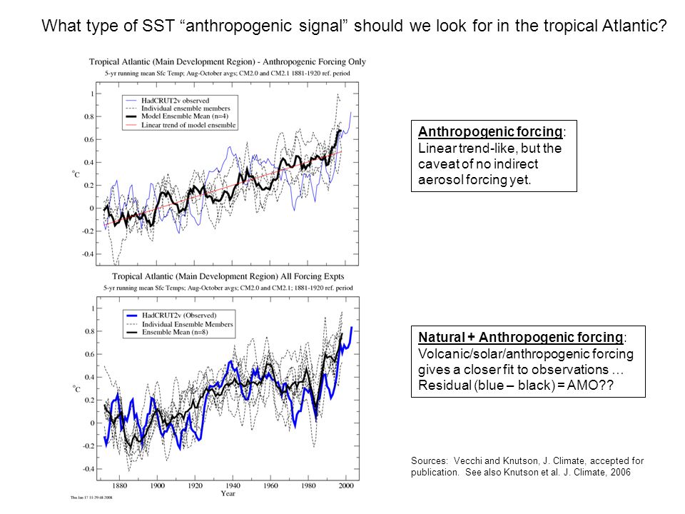 What type of SST anthropogenic signal should we look for in the tropical Atlantic.