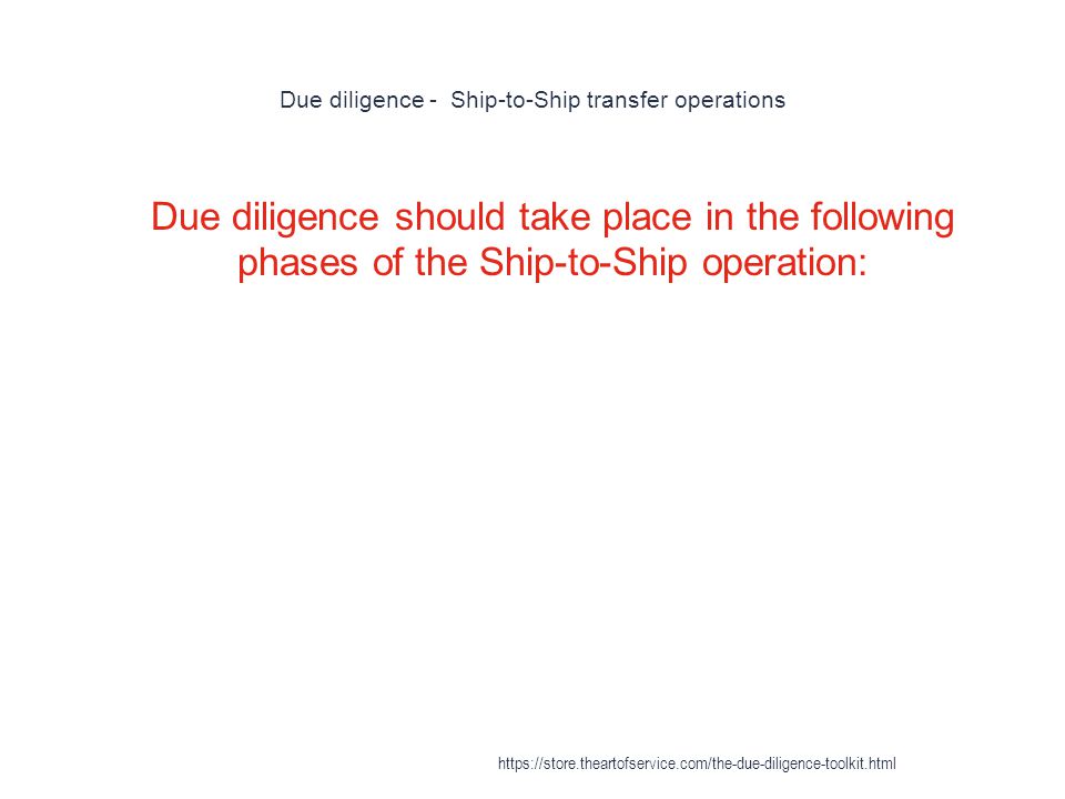 Due diligence - Ship-to-Ship transfer operations 1 Due diligence should take place in the following phases of the Ship-to-Ship operation:
