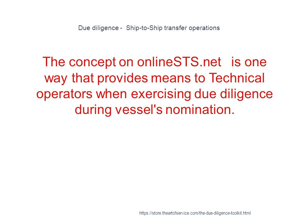 Due diligence - Ship-to-Ship transfer operations 1 The concept on onlineSTS.net is one way that provides means to Technical operators when exercising due diligence during vessel s nomination.