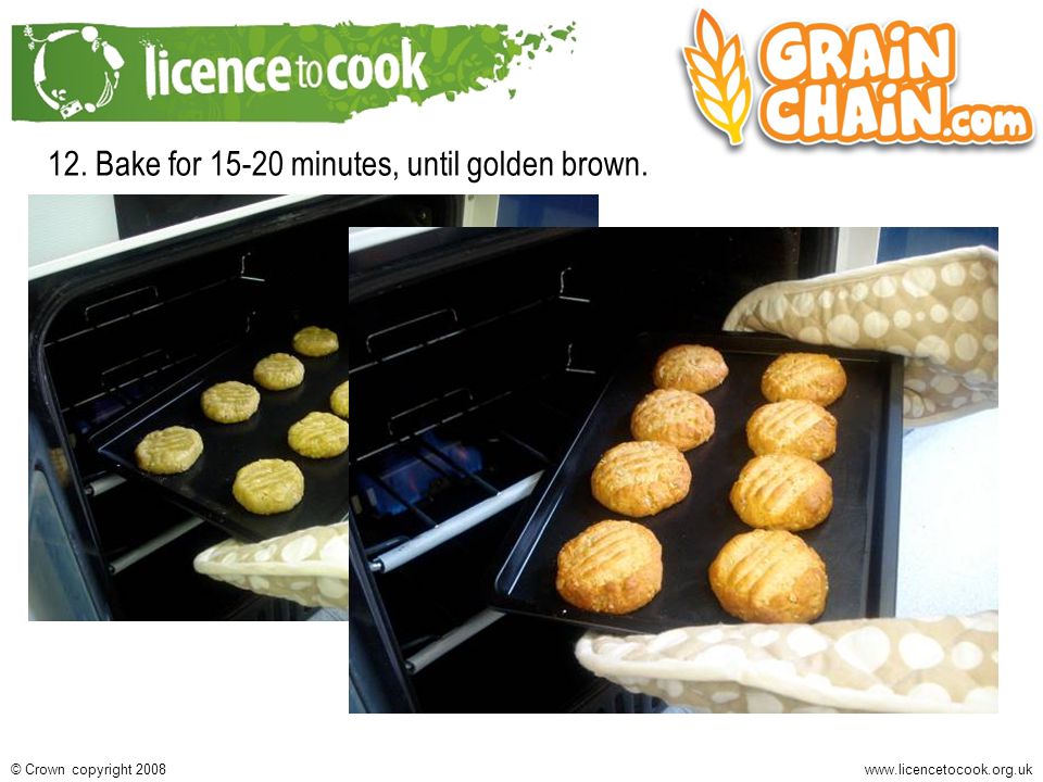Crown copyright Bake for minutes, until golden brown.