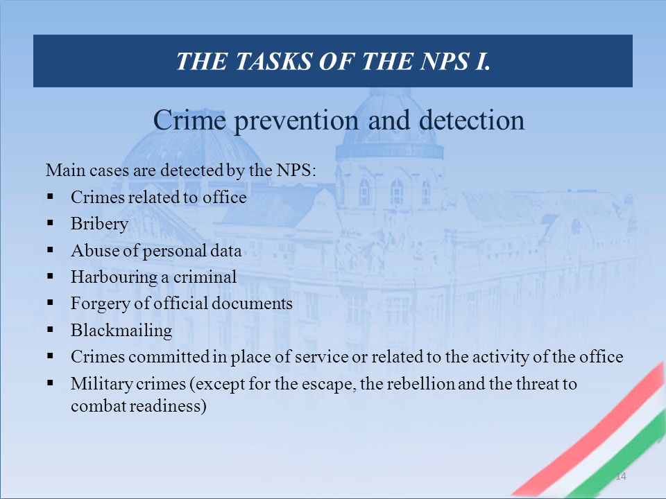 THE TASKS OF THE NPS I.