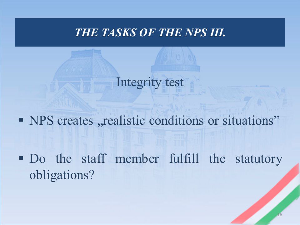 THE TASKS OF THE NPS III.