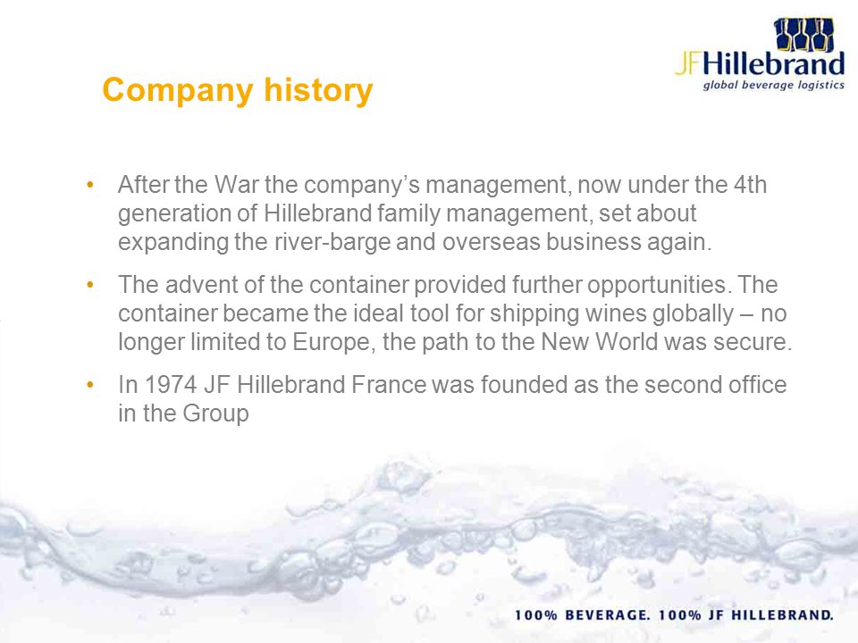 After the War the company’s management, now under the 4th generation of Hillebrand family management, set about expanding the river-barge and overseas business again.