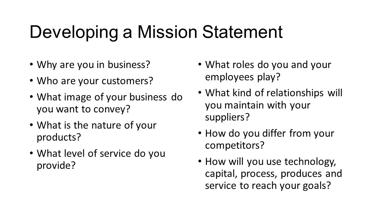 developiing a mission statement developiing a mission statement