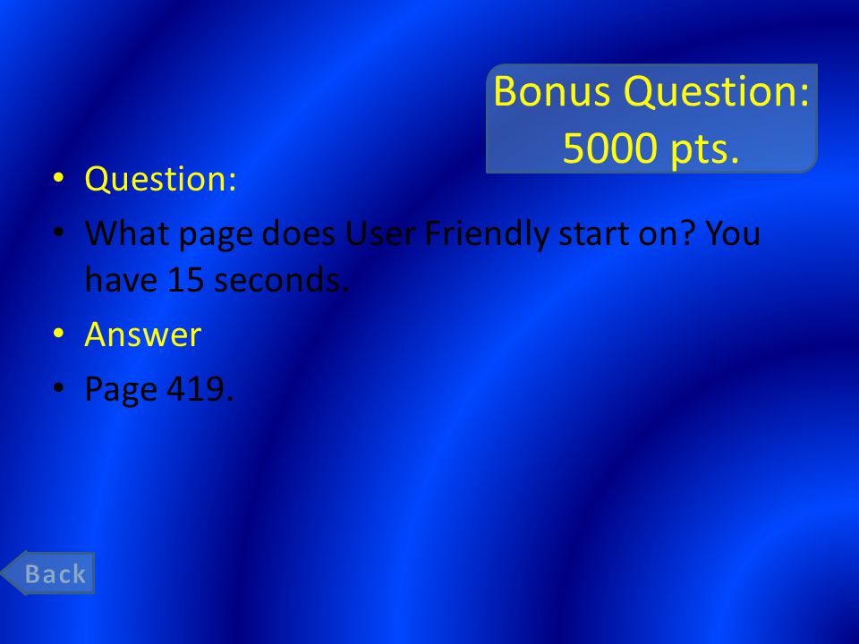 Bonus Question: 5000 pts. Question: What page does User Friendly start on.