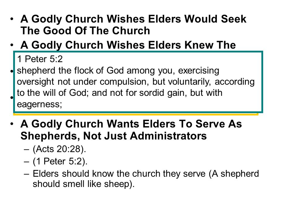 A Godly Church Wishes Elders Would Seek The Good Of The Church A Godly Church Wishes Elders Knew The Word Of God A Godly Church Wishes Elders Would Communicate With The Church.