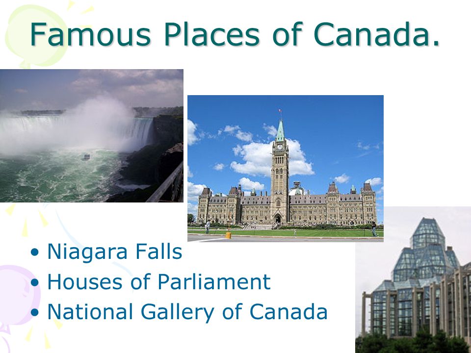 Famous Places of Canada. Niagara Falls Houses of Parliament National Gallery of Canada