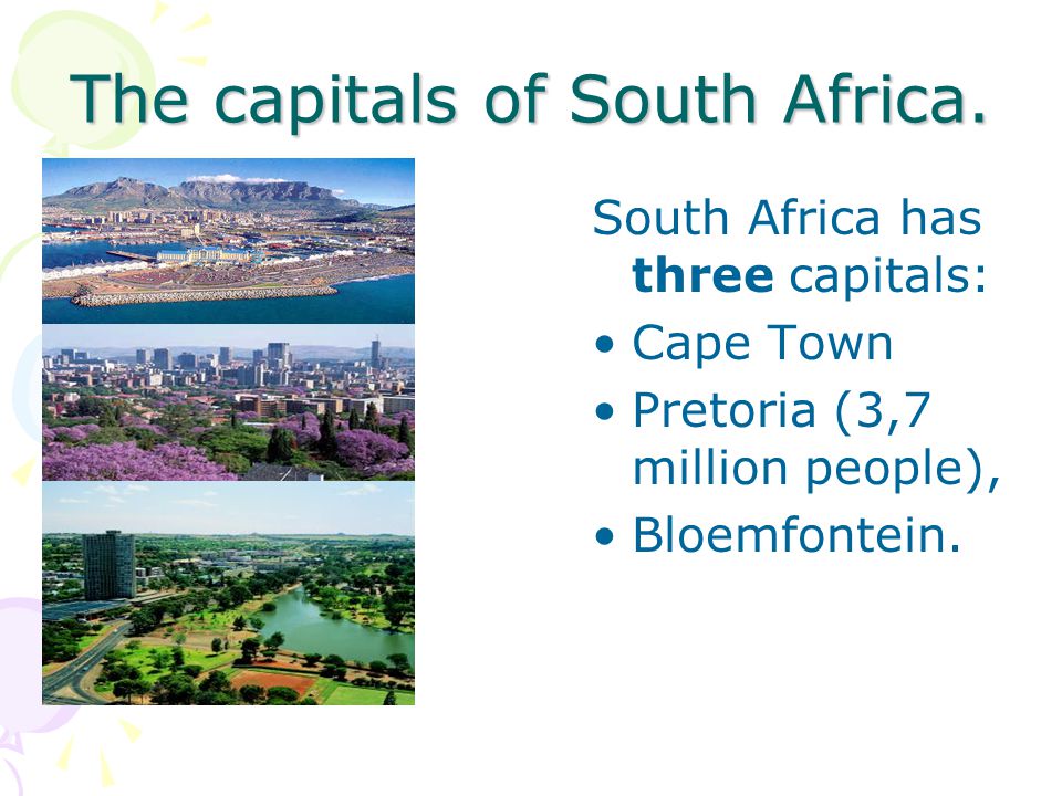 The capitals of South Africa.