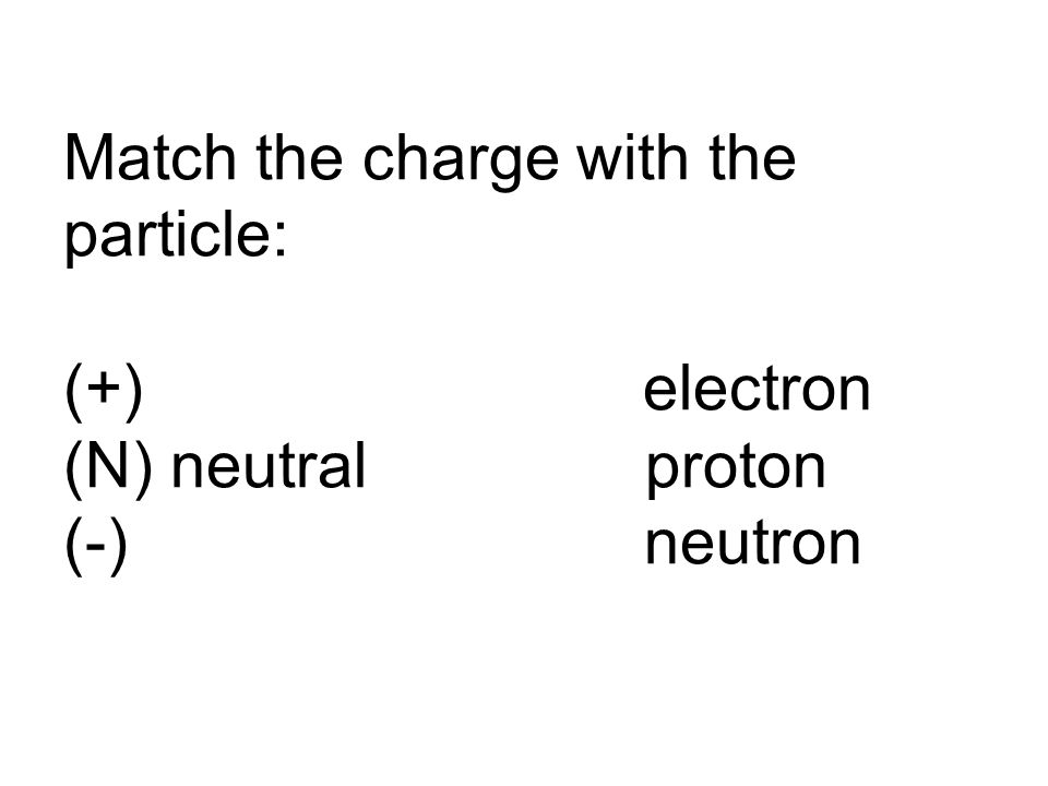 Match the charge with the particle: (+) electron (N) neutral proton (-) neutron