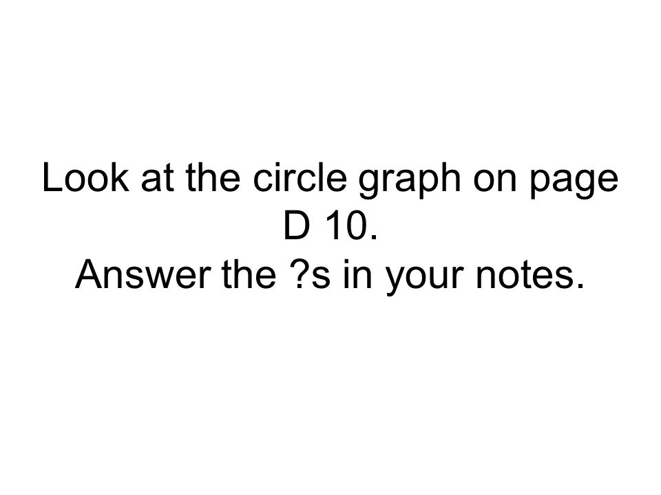 Look at the circle graph on page D 10. Answer the s in your notes.