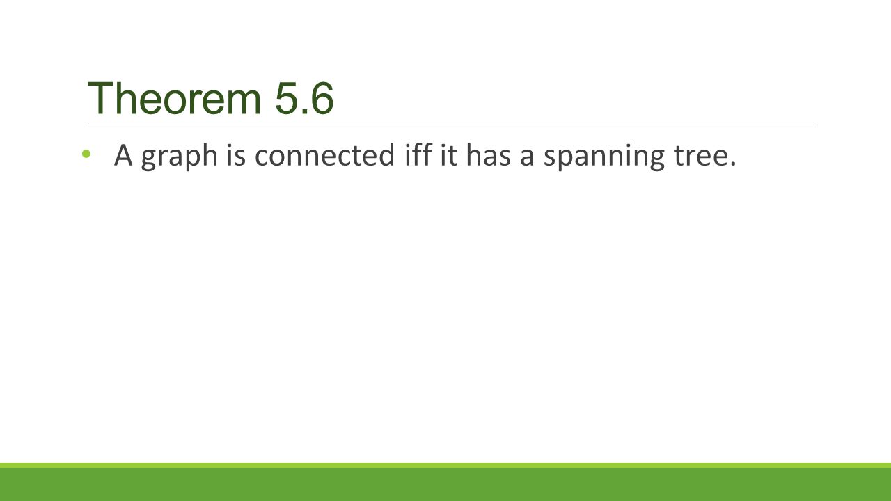 Theorem 5.6 A graph is connected iff it has a spanning tree.