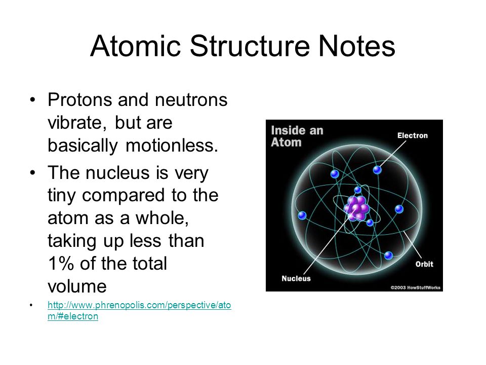 Atomic Structure Notes Protons and neutrons vibrate, but are basically motionless.