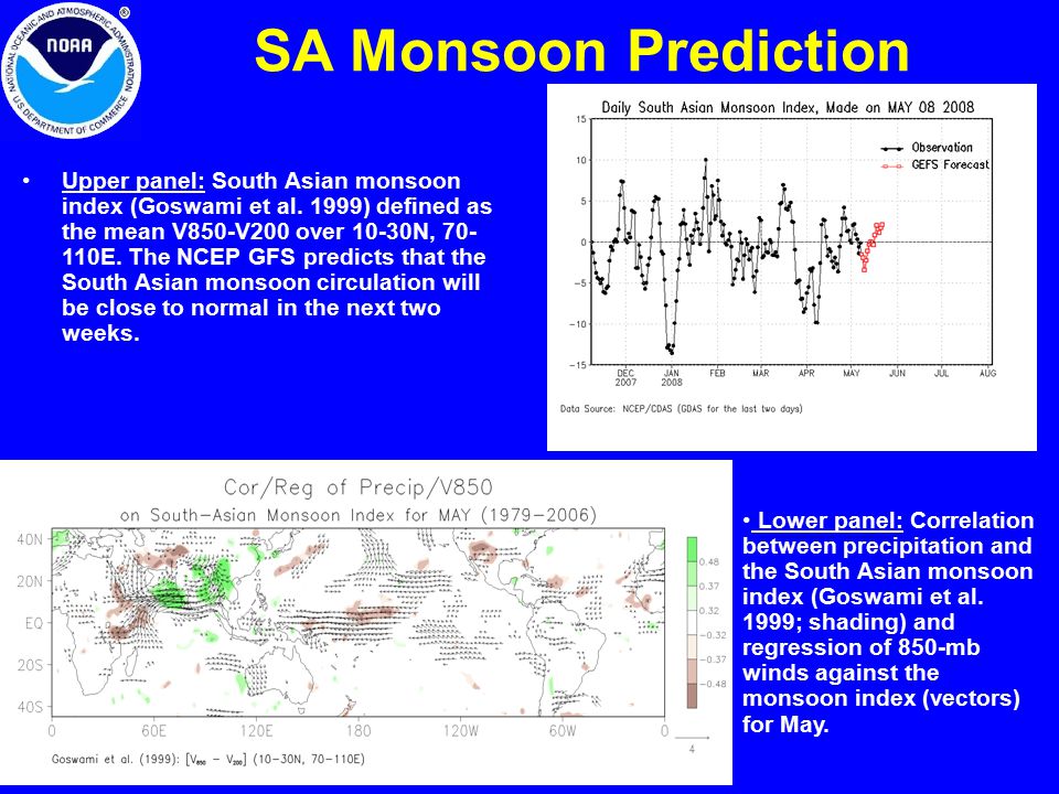 SA Monsoon Prediction Upper panel: South Asian monsoon index (Goswami et al.