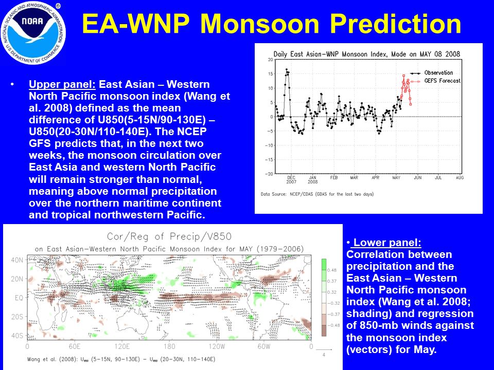 EA-WNP Monsoon Prediction Upper panel: East Asian – Western North Pacific monsoon index (Wang et al.