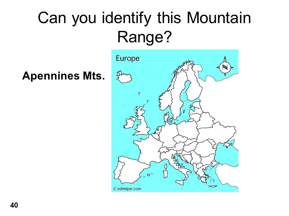 Can you identify this Mountain Range Apennines Mts. 40