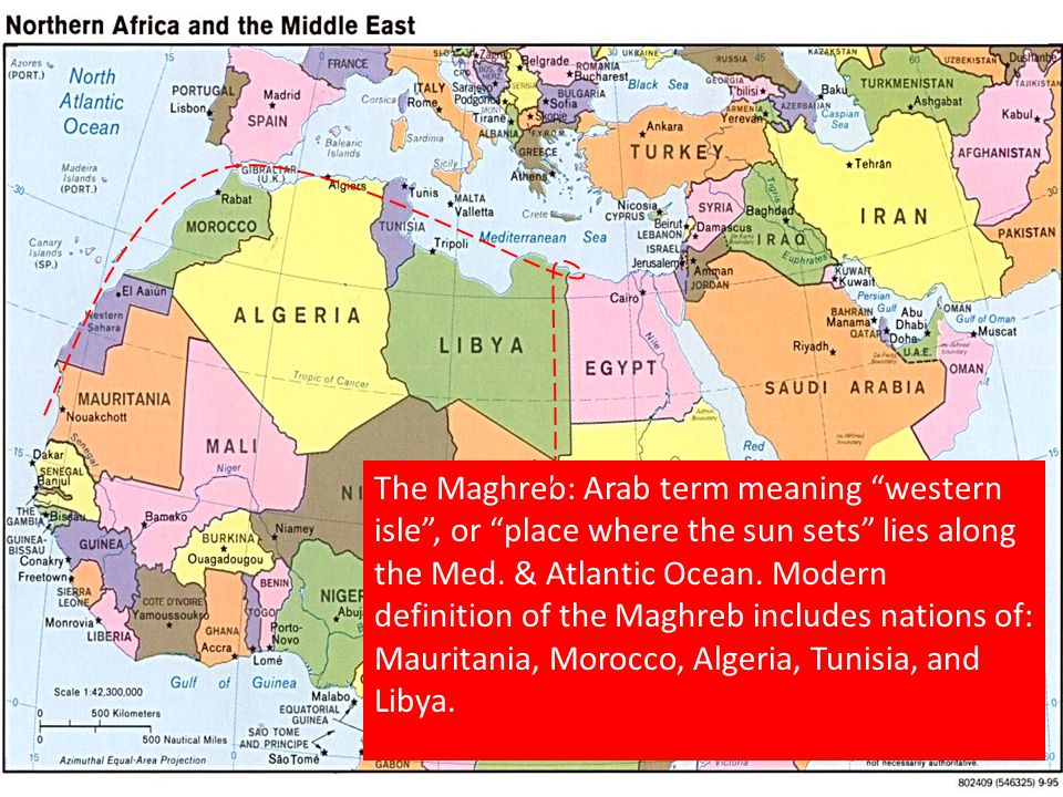 –North Africa: Algeria, Tunisia, Morocco –Arab armies carried Islam to North Africa in the 600s AD –Sahara Desert, Atlas Mountains –Most people live along the coast, where there is more rain The Maghreb