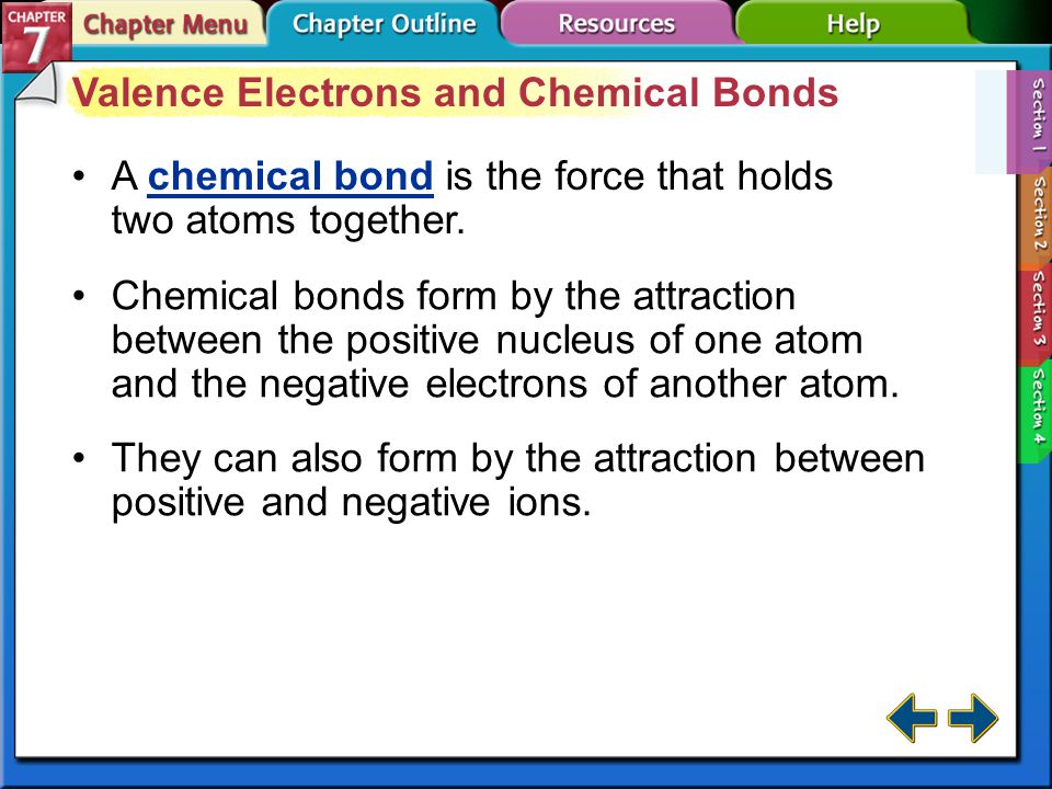 Section 7-1 Section 7.1 Ion Formation Define a chemical bond.