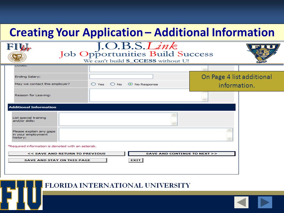 Creating Your Application – Additional Information On Page 4 list additional information.