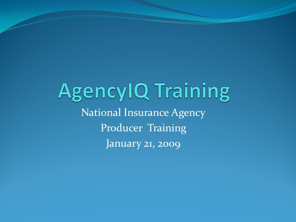 National Insurance Agency Producer Training January 21, 2009
