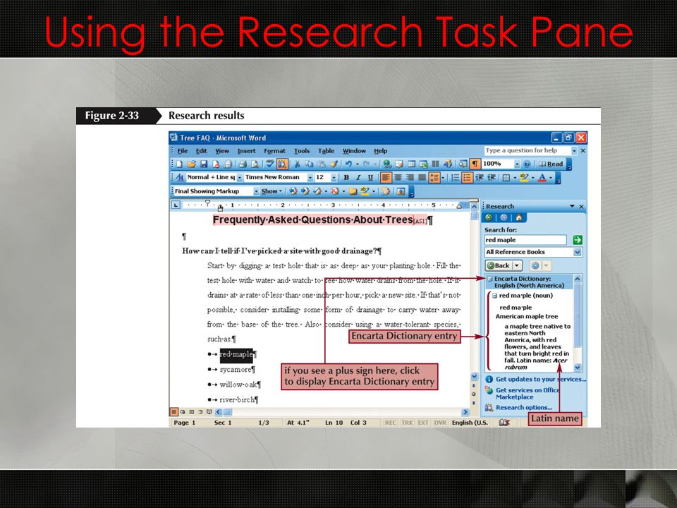 Using the Research Task Pane