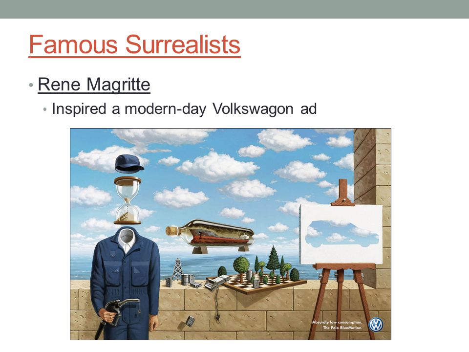 Rene Magritte Inspired a modern-day Volkswagon ad Famous Surrealists