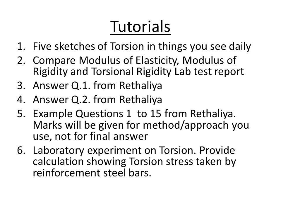 Gujarat Technological University B E Semester 3 Civil Engineering Tutorials 1 Five Sketches Of Torsion In Things You See Daily 2 Compare Modulus
