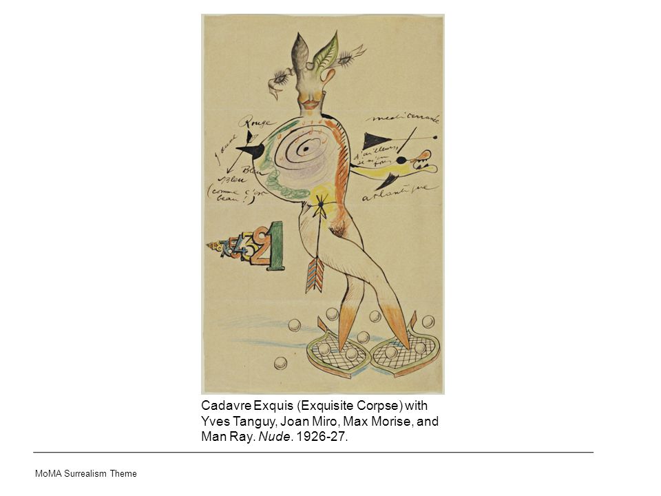 Cadavre Exquis (Exquisite Corpse) with Yves Tanguy, Joan Miro, Max Morise, and Man Ray.