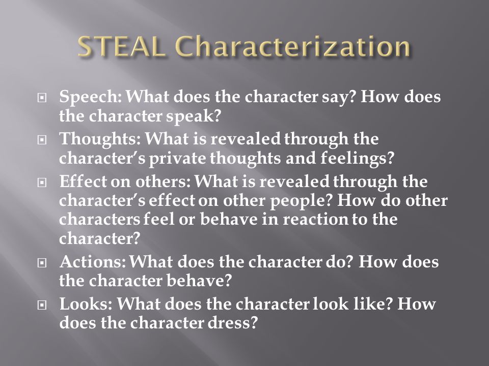  Speech: What does the character say. How does the character speak.