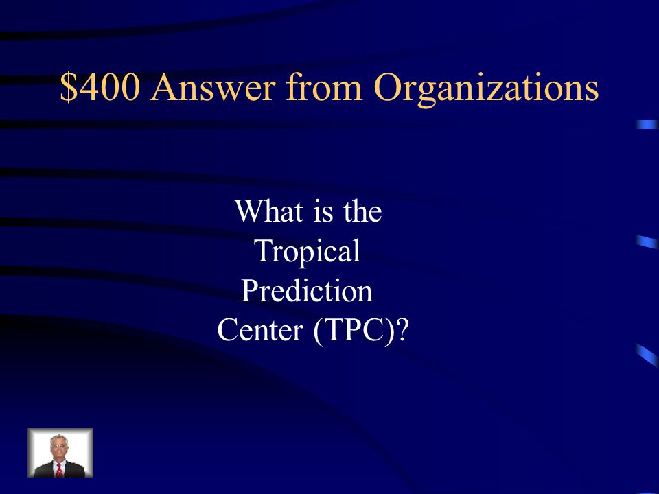 $400 Question from Organizations Issues watches, warnings, forecasts, and analyses of hazardous weather conditions in the tropics for both domestic and international communities.