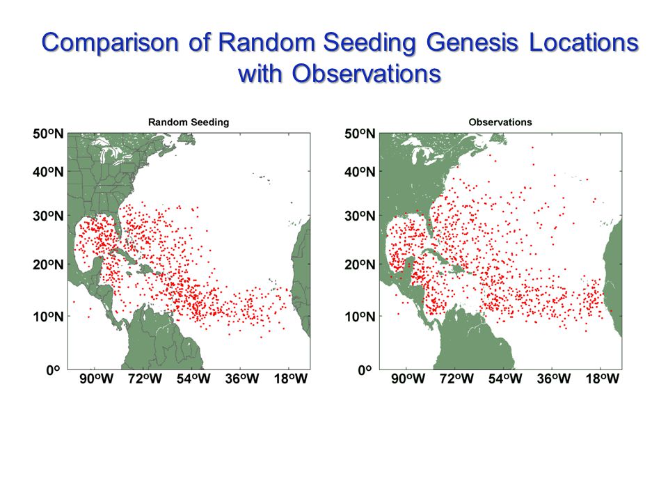 Comparison of Random Seeding Genesis Locations with Observations