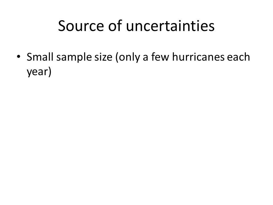 Source of uncertainties Small sample size (only a few hurricanes each year)