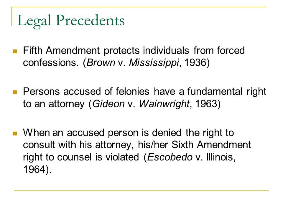 Legal Precedents Fifth Amendment protects individuals from forced confessions.